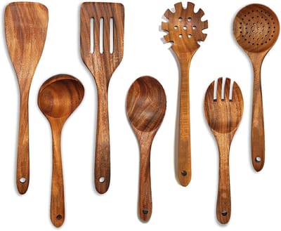 REDOM 7-delige Houten Keukengerei Set – Hittebestendig, Voor Anti-aanbakpannen, Met Ophanggaten
