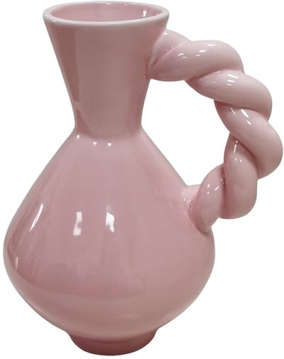Housevitamin Vaas-Kan met Gedraaid Handvat Dolomiet Roze kleur 17,5x13,5x22cm