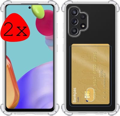 Hoesje 2 Stuks - Geschikt voor Samsung Galaxy A52 - Met Pashouder en Kaarthouder - Telefoon Hoes Shockproof - Siliconen Case - Back Cover - Shock Proof - Pasjes Houder - Transparant
