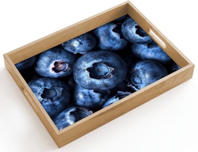 Dienblad hout 40x30 cm - Schootdienblad - Bessen - Blauw - Fruit - Borrelplank rechthoek - Plateau dienbladen