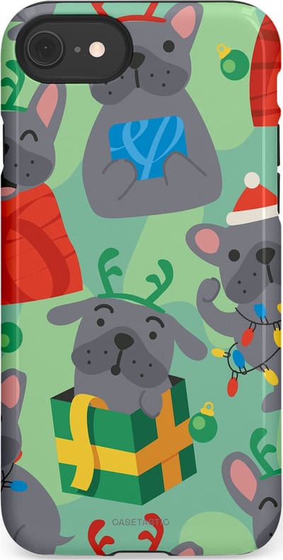 Casetastic hoesje geschikt voor Apple iPhone SE / Apple iPhone 7 / Apple iPhone 8 - Dubbellaagse bescherming - Hondje als Kerstcadeau - Fashion Case - Mintgroen Grijs Rood