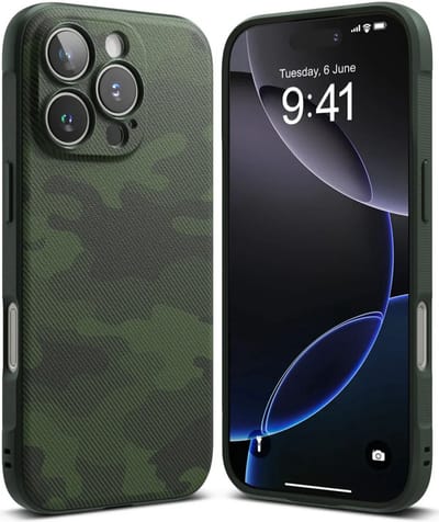 Ringke Onyx | Hoesje Geschikt voor Apple iPhone 16 Pro | Back Cover Flexibel TPU | Militaire Standaard | Camo Groen