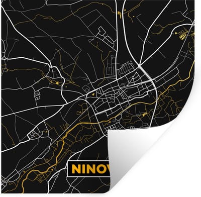 Muurstickers - Sticker Folie - Goud - Kaart - Ninove - Stadskaart - Plattegrond - 100x100 cm - Plakfolie - Muurstickers Kinderkamer - Zelfklevend Behang XXL - Zelfklevend behangpapier - Stickerfolie