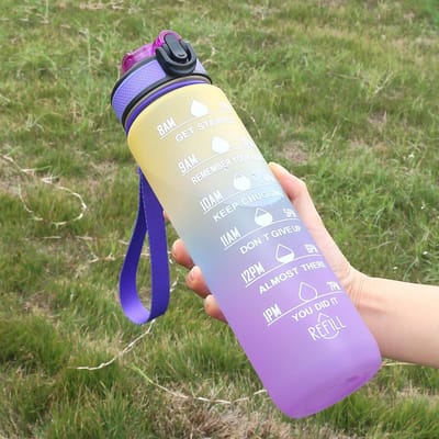 1L Waterfles Gradiëntkleur Motiverende Sportwaterfles met Tijdmarkering Lekvrije Beker voor Kantoor, Sportschool, Buiten 1.0L paars