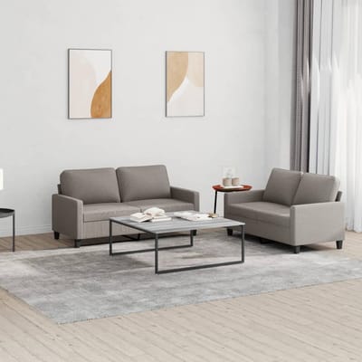 vidaXL - 2-delige - Loungeset - met - kussens - stof - taupe