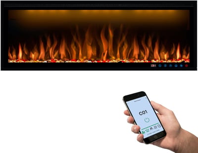 Comfortable at Home, Ghiffa 127, Elektrische sfeerhaard breedte 127cm, LED-techniek voor natuurlijk vlameffect, Schakelbare verwarming 750/1500W, Inbouw, Wandmontage, Cinewall, Inbouwdiepte slechts 17cm, Timer, Afstandsbediening, App en Stembediening