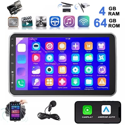 ESSGOO 1DIN Autoradio 360° draaibaar scherm - Android 15 - 4+64G - Draadloos Carplay & Andriod Auto - Bluetooth - GPS-navigatiesystem - Microfoon - Wifi Bluetooth - Dashcam