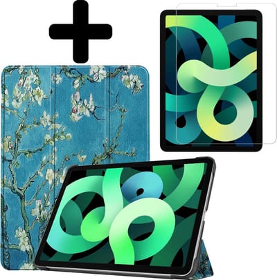 Hoes - Geschikt voor Apple iPad Air 4 (2020) - 10.9 inch - 4e Generatie - Met Screenprotector - Trifold Bookcase - Hard Cover - Hardcover Book Case - Tablet Hoesje - Bloesem
