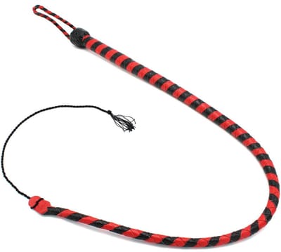 Kiotos Leather - Lederen Single Tail Zweep - 90 cm - Zwart/Rood
