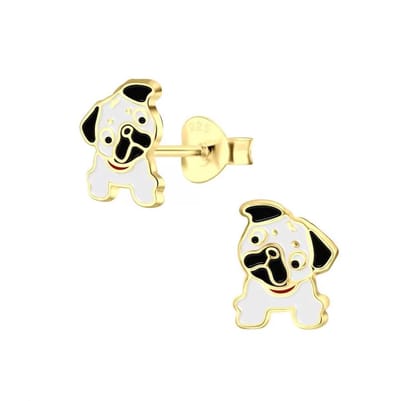 Zilveren oorknopjes - WeLoveSilver collectie - gold plated bulldog