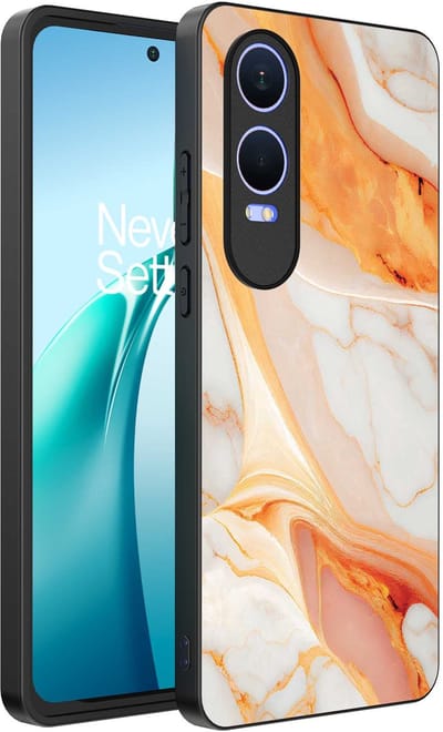 Smartphonica Telefoonhoesje Geschikt voor OnePlus Nord CE 4 Lite met marmer opdruk - TPU backcover case marble design - Oranje geschikt voor OnePlus Nord CE 4 Lite