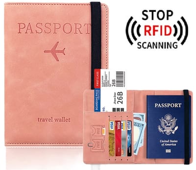 Paspoorthouder met RFID Blokkering – Lederen Paspoorthoes – Reisportefeuille – Paspoort Organizer – Reistas Accessoire – Compact & Stijlvol – Unisex – Roze