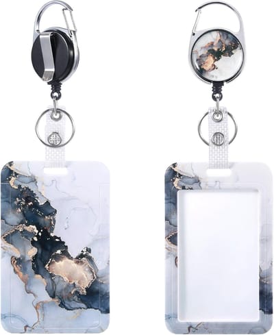 Uitschuifbare Kaarthouder - Badgehouder Clip - Identificatie Tonen - Transparant PET Venster - 11 x 6.8 cm - Marmer
