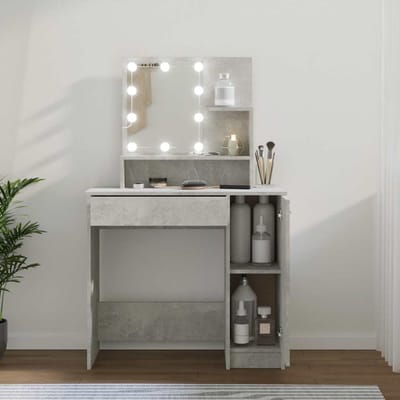 vidaXL - Kaptafel - met - LED-verlichting - 86,5x35x136 - cm - betongrijs