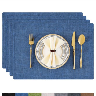 Dailygoods- Placemat Afwasbaar - 4-delige Set - Hittebestendig - Antislip - Dubbelzijdige Placemat - Stof - Blauw - Tafelmat