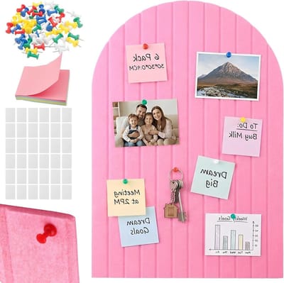 Vilten prikbord, zelfklevend, roze, 90 x 60 cm, gebogen decoratief prikbord, 0,9 cm dik, opvouwbaar fotobord - ShopVlot