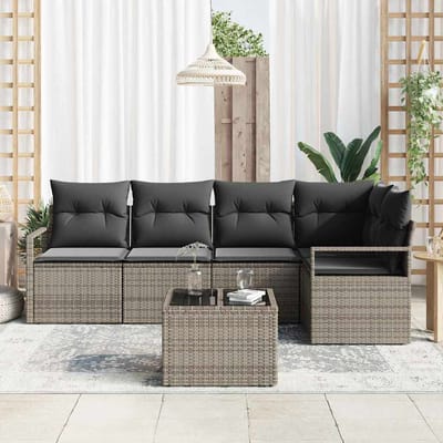 vidaXL Tuinbank Set met kussen met opslag 6 pcs Lichtgrijs poly rattan