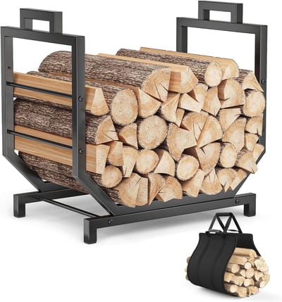 Brandhout Rack voor Binnen en Buiten - Heavy Duty Hout Houder met Carrier