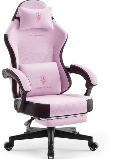 Dowinx Gamingstoel - volwassenen - Big & Tall - Met pocketvering - Massage lendensteun - voetsteun - Ergonomische bureaustoel - tot 135 kg - roze