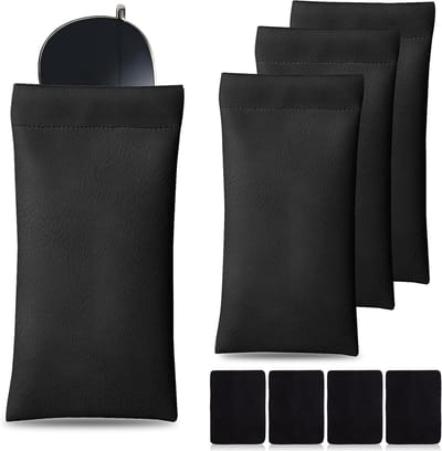 Zachte PU Leren Brilhoes Set van 4 - Beschermende Hoes met Schoonmaakdoek, Waterdicht en Draagbaar voor Zonnebrillen en Leesbrillen, Unisex, Zwart, One Size