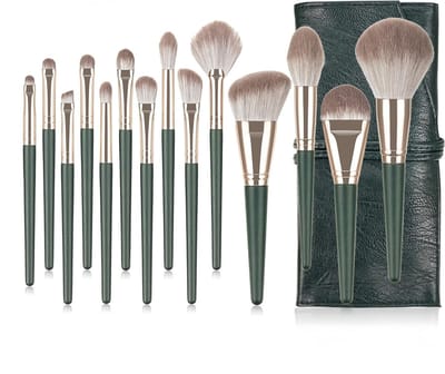 Professionele Make-up Kwasten Set van 14 Stuks voor Foundation, Poeder, Blush en Oogschaduw met Draagbare Opbergdoos