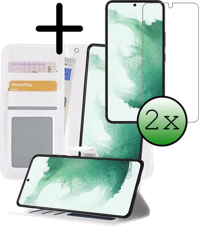 Hoesje 2 in 1 - Geschikt voor Samsung Galaxy S22 - Met 2x Screenprotector - En Uitneembare Hard Cover - Bookcase - Wallet Case - Met Pasjeshouder - Book Case - Uitneembaar - Pashouder - Kunstleer - Wit