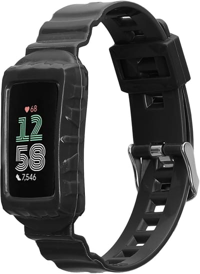 kwmobile smartwatch bandje en bumper van silicone - geschikt voor Fitbit Charge 6 / Charge 5 - in zwart - Optimale bescherming