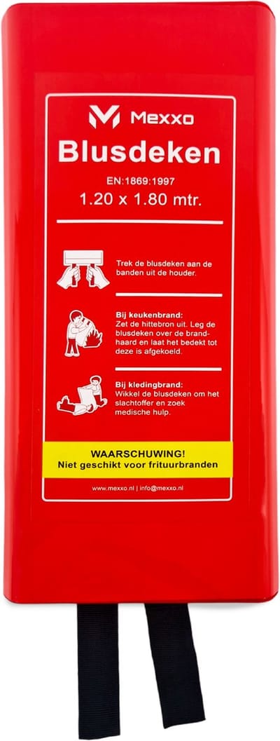 Mexxo Blusdeken – 120 x 180 cm – EN 1869:2009 – Hardcase - Met ophangoog – Branddeken voor Keuken & Woning