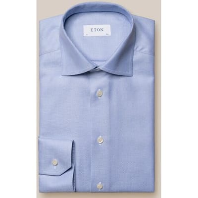 Eton Overhemd Cotton Tencel Stretch Rich Texture Diagonal Twill Licht Blauw / male