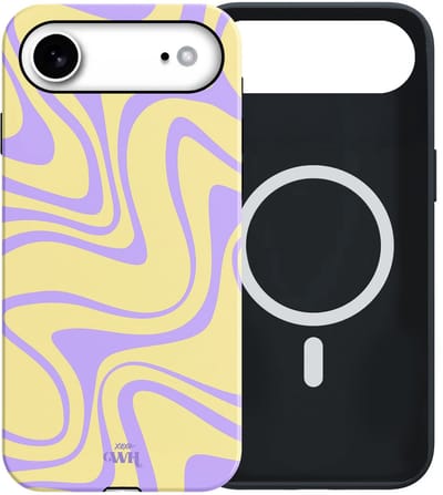 xoxo Wildhearts siliconen hoesje geschikt voor iPhone 17 Air MagSafe hoesje - Sunny Side Up - Double Layer - Magnetisch telefoonhoesje - Magneet case - Backcover met dubbele beschermlaag - Golvenprint - Golvend patroon - golven - Geel / Paars