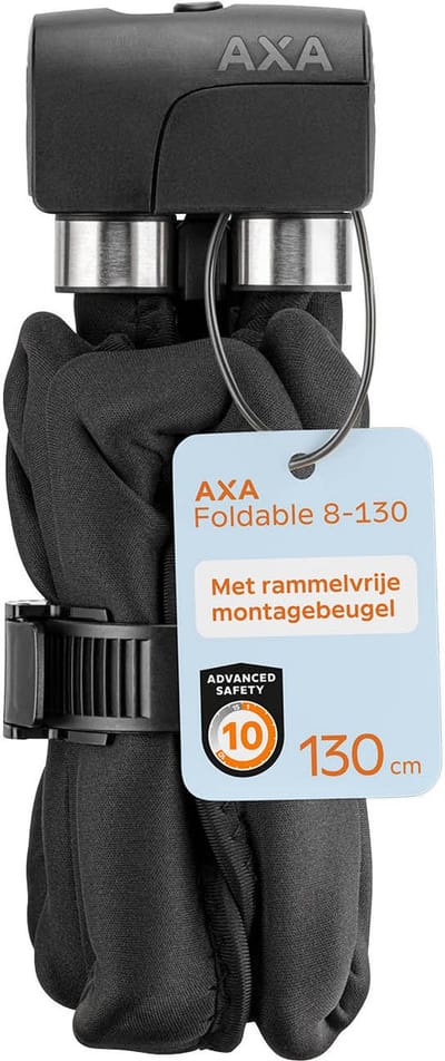 AXA Foldable 8-130 Vouwslot – Slot voor fiets, racefiets, mountainbike – Fietsslot met houder en Sleutelservice– Stalen schakels – 100 cm