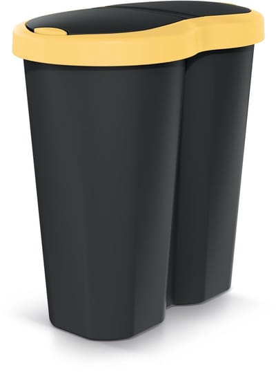 Compacta R Duo NDRF40-1215C_S411 -Afvalmand - Prullenbak 40L - één vak twee deksels - Geel / Zwart