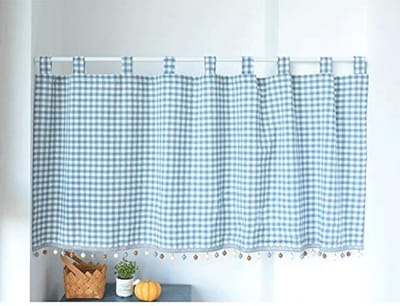 Elegant lusgordijn voor keuken en woonkamer in landhuisstijl - Vitrage met kogelrand (40 x 140 cm, rood)