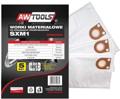 AWTools SXM1 Serie - Synthetische Stofzuigerzakken - Driewandige Microvezel - 5 Stuks - Industriële Gebruik
