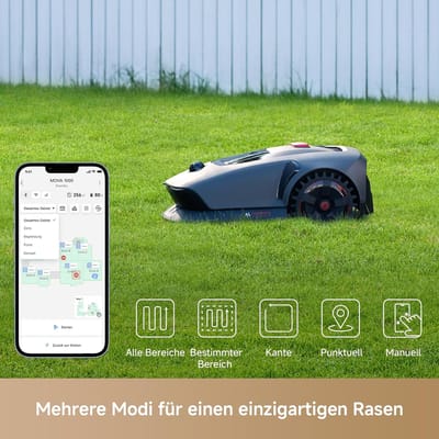 Slimme Robot Grasmaaier 3D LiDAR met UltraView Technologie, 360° Obstakeldetectie, Draadloze Installatie, Nauwkeurige Kaartweergave tot 1000 m², U-Vormig Maaisysteem, Off-Road Wielen, App-Control & Slimme Planning