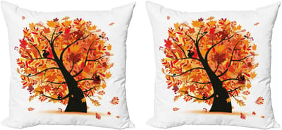 ABAKUHAUS Decoratieve kussenhoez set van 2, cartoon boomblader 50x50 cm, geel, oranje, zwart