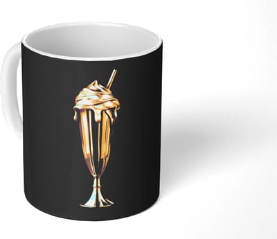 Mok - Koffiemok - Milkshake - Goud - Drinken - Zwart - Mokken - 350 ML - Beker - Koffiemokken - Theemok