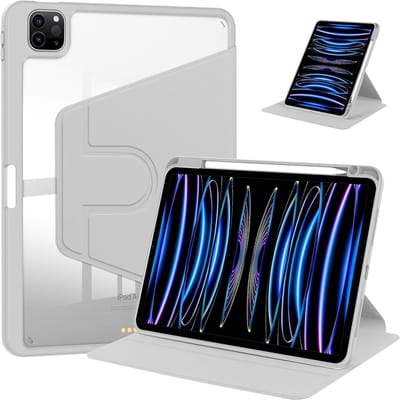 Acryl Draaibare Stand Case Hoesje Geschikt voor: iPad Pro 11 inch 4e/3e/2e generatie (2022/2021/2020) / Air 5 (2022) / Air 4 (2020) / Air 11 inch (2025) M3 / Air 11 inch (2024) M2 - met Potloodhouder (Grijs)