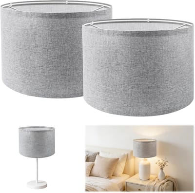 Twee Stuks Tafellampenkap van Linnen voor Wandlamp, Bedlamp, Vloerlamp en Hanglamp, 26 x 26 x 19 cm, Cilinder, Grijs, Ideaal voor Woonkamer en Slaapkamer Decoratie
