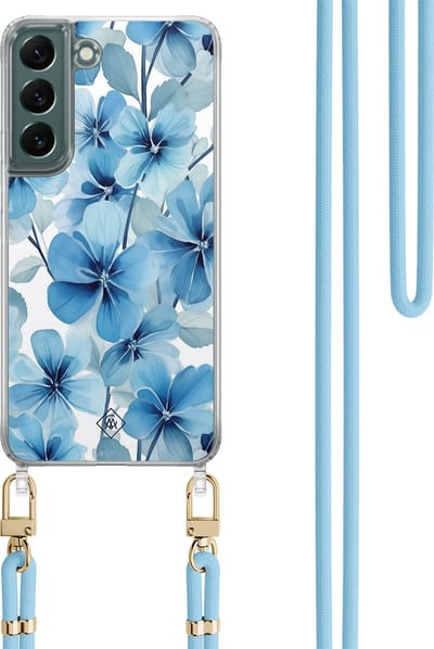 Casimoda® hoesje met koord - Geschikt voor Samsung S22 - Indigo Gardens - Afneembaar koord - TPU/polycarbonaat - Blauw