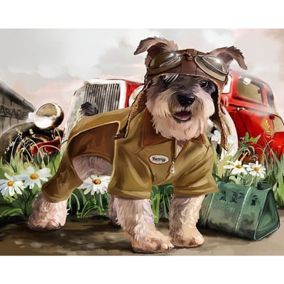 Ronde Boor 5D Doe-het-zelf Diamantschilderij Auto Hond Borduurwerk Kruissteek 20X30CM beige