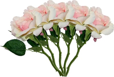 Mica Decorations Kunstbloem roos Emy - 5x - roze - 31 cm - kunststof - decoratie bloemen