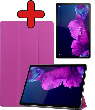 Hoesje - Geschikt voor Lenovo Tab P11 Plus - Met Screenprotector - Hardcover Book Case - Trifold Bookcase Hoes - Hard Cover - Tablethoes - Paars