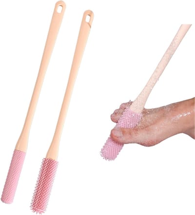2-Pack - Voetreinigingsset - Teenborstel met lange steel - Anti-klit ontwerp - Geschikt voor ouderen/zwangere vrouwen - Zachte haren verwijderen dode huidcellen - Anti-jeuk voetscrubborstel - Roze