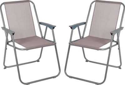 Sunnydays Picnic camping/strand stoel - 2x - aluminium - inklapbaar - beige - L53 x B55 x H75 cm