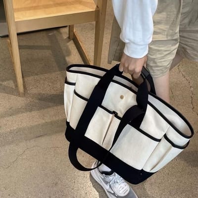 Modieuze Color-blocking Canvas Handtas, Reistote Bag voor Reizen en Zakenreizen, Grote Capacity Mamataas voor Dames black