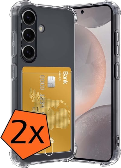 Hoes - 2 Stuks - Geschikt voor Samsung Galaxy S24 - Met Pashouder en Kaarthouder - Telefoon Hoesje Shockproof - Siliconen Case - Back Cover - Shock Proof - Pasjes Houder - Transparant
