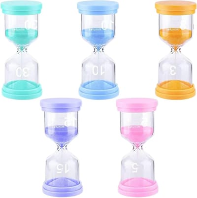 Set van 5 Kleurige Zandlopers voor Kinderen, Educatieve Timer voor School, Keuken en Thuis, 3/5/10/15/30 Minuten