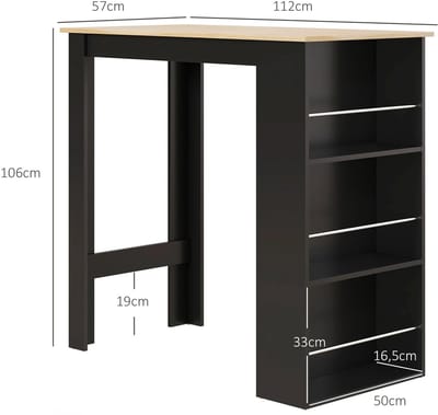 Roossentials bartafel - Hoge keukentafel - Sta tafel - Bar voor keuken - Keukeneiland - Met 3 planken - Zwart - Hout - Moderne stijl