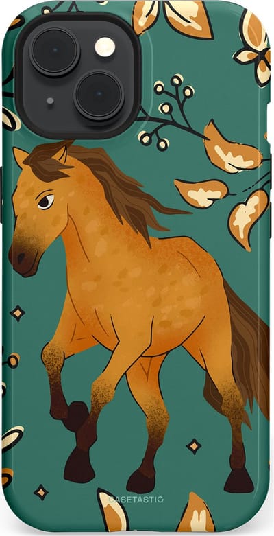 Casetastic Hoesje Geschikt voor Apple iPhone 15 Magsafe - Stijlvolle Beschermende Duo-layer Case - Groene bruine Paarden elegantie - Paris